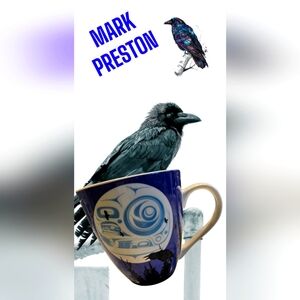 Mark Preston Raven Moon Dining Mug In Purple and Blue with Indigenous Art 18 oz